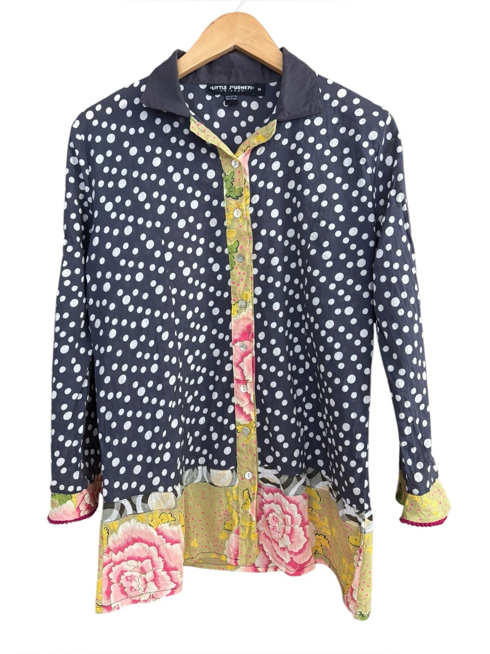 Little Journeys Cotton Voile Boho Floral Polka Dot Tunic M